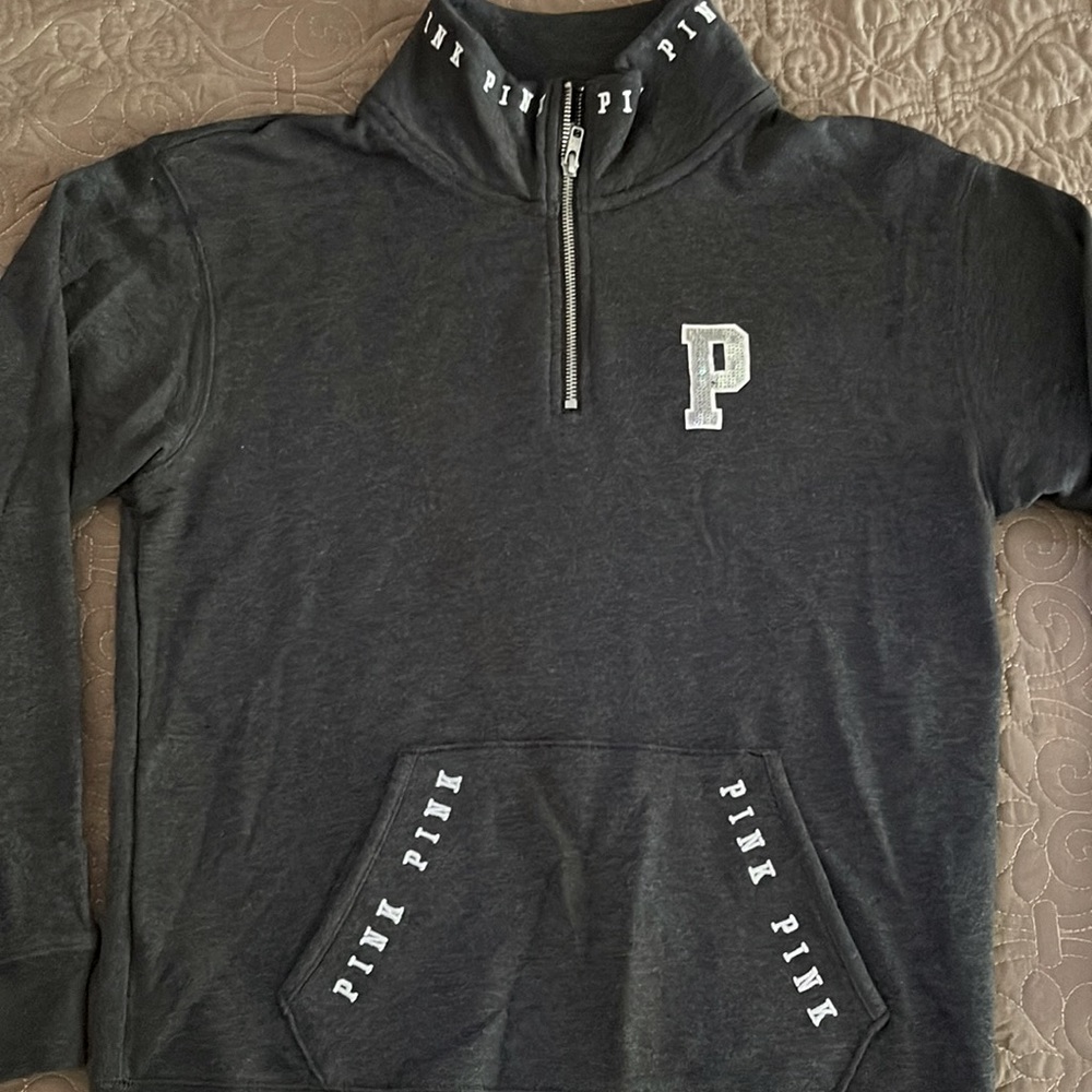 PINK pullover sweatshirt with half front zipper. NO HOODIE
